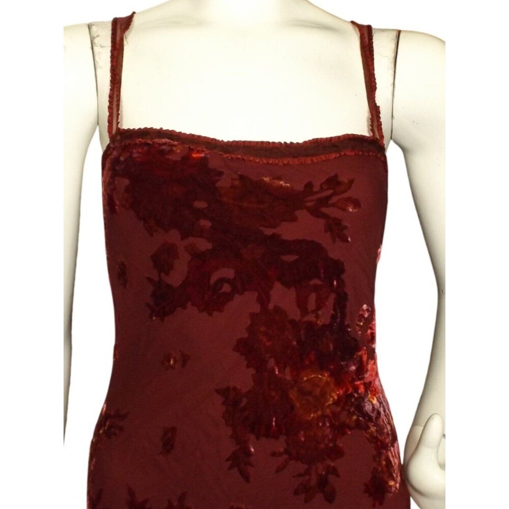 BETSEY JOHNSTON Maxi Dress, L, Dark Red Burnout Velvet, Straps, Back Zip,VINTAGE - Picture 2 of 12